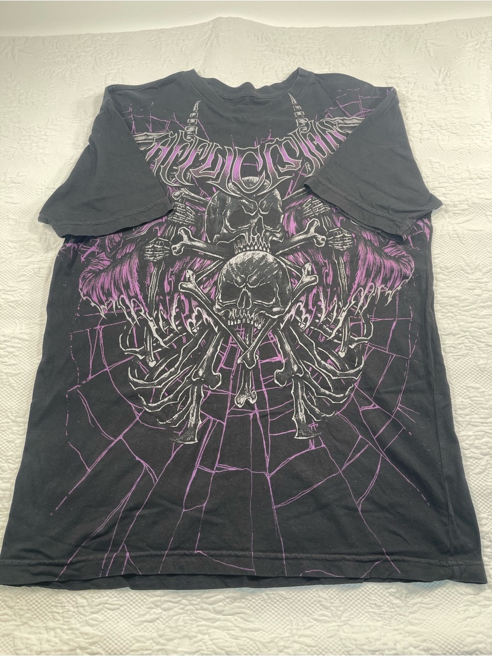 Affliction Black Short-Sleeve Tee with Purple Skull Graphic
